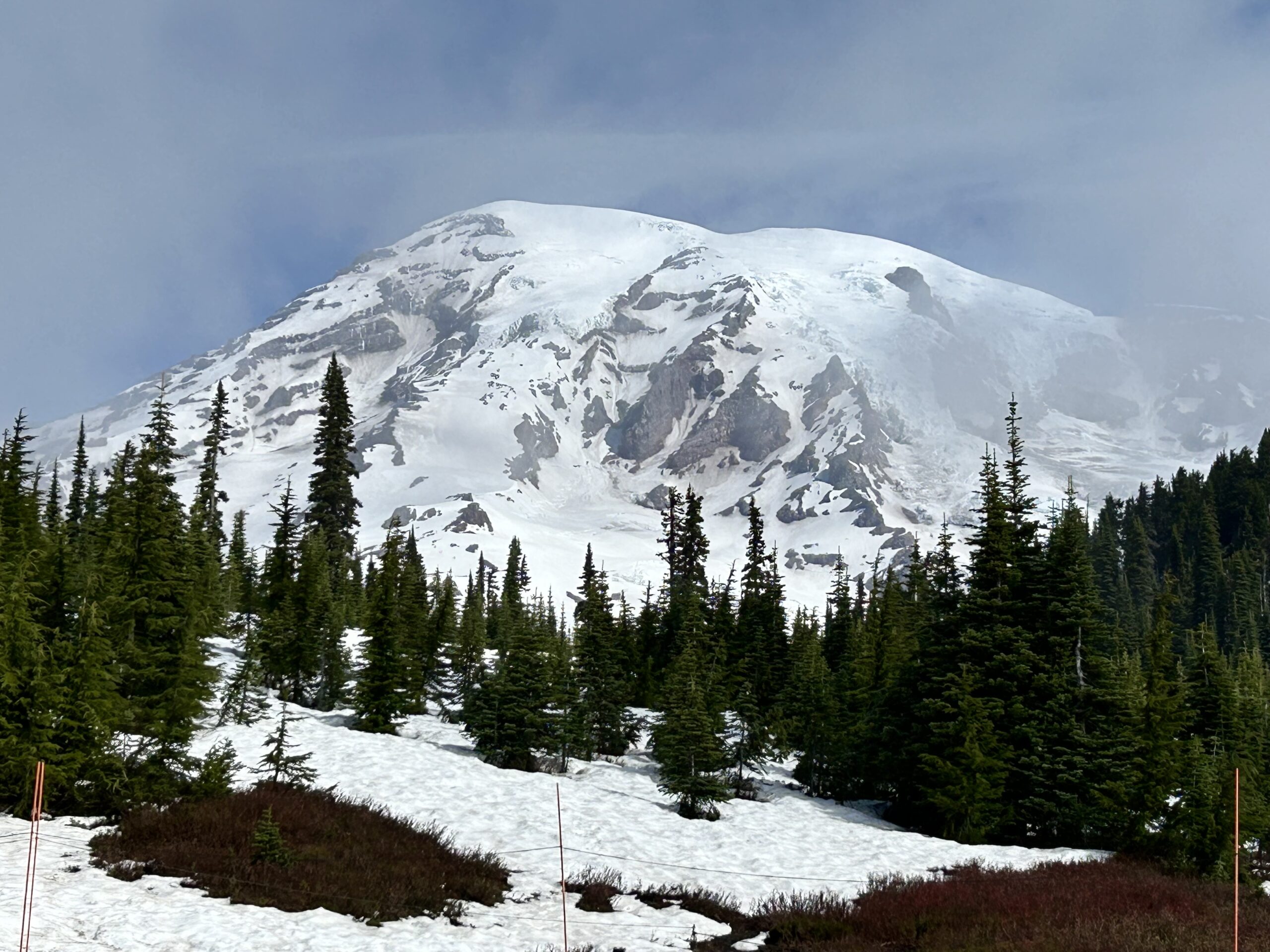 Mount Rainier in the fog.